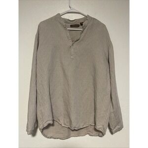 Cubavera Mens V Neck Embroidered 1/4 Button Up Shirt Tan Size XL Casual